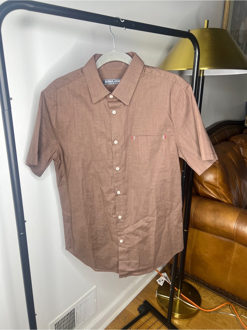Paul Jones  Short-Sleeve Button-Down Shirt in Rust